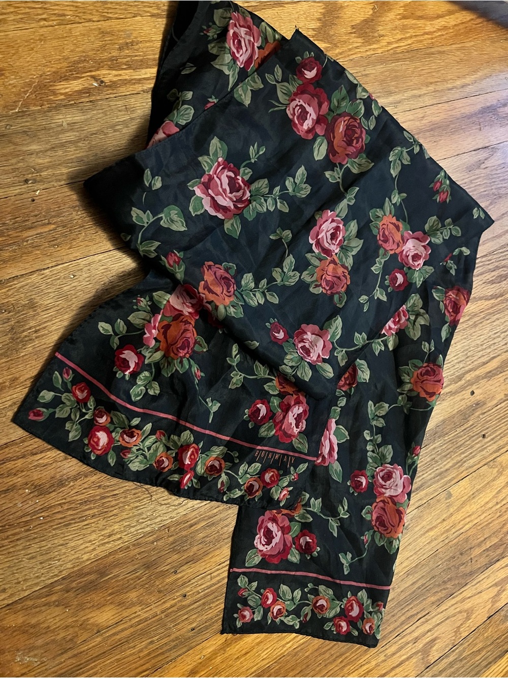 Vintage Runway Silk Floral Rose Black Red Rose Motif